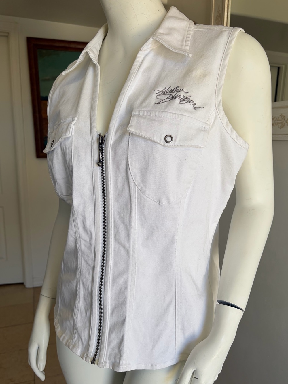 VTG Y2K Harley Davidson Denim Motorcycle Corset Vest Size L